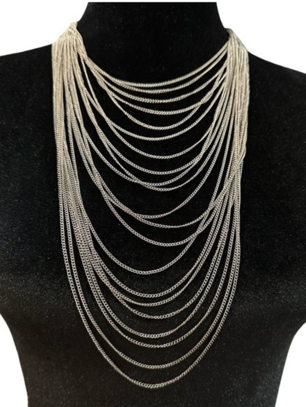 Cato C 1946 Necklace Silver Tone 21 Multi Strand Adjustable Length Women Jewelry